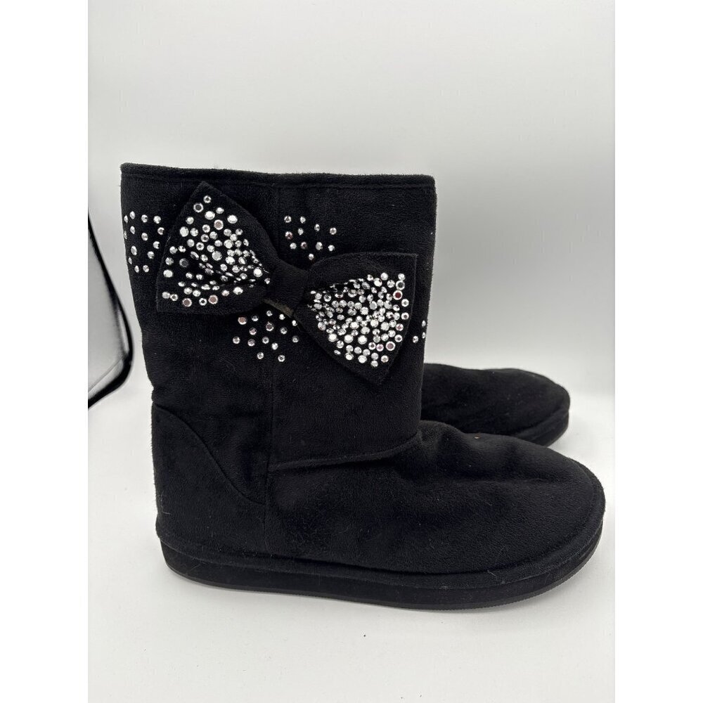 Joan Boyce Womens Black Rhinestone Bow Suede Boots Size 7